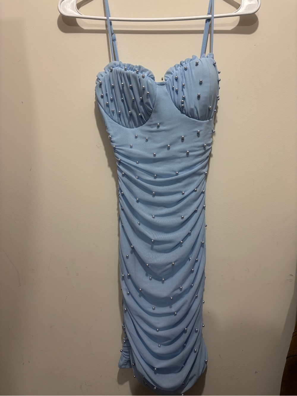 Windsor Powder Blue Pearl-Studded Midi Dress